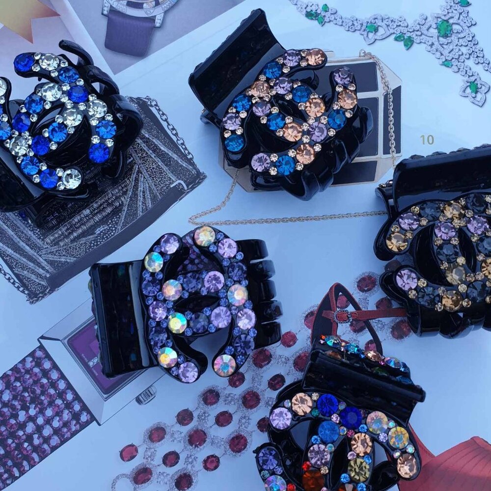 Fashion Pink Crystals Claw Long Hair Tie Girl Women Casual Formal Accessory Gift